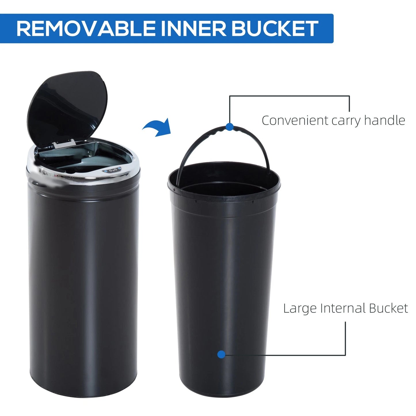 HM 42L Automatic Motion Sensor Kitchen Bin - Hands-Free Rubbish Can, Black