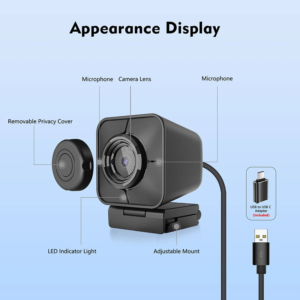 VividLink 4K HD Webcam with Autofocus & Privacy Shutter - Wide-Angle Lens & Built-in Mic