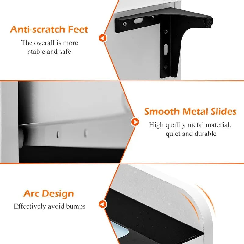 High Gloss White 2 Drawers Bedside Table with LED Light Wireless Charging
