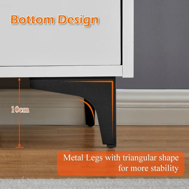 High Gloss White 2 Drawers Bedside Table with LED Light Wireless Charging