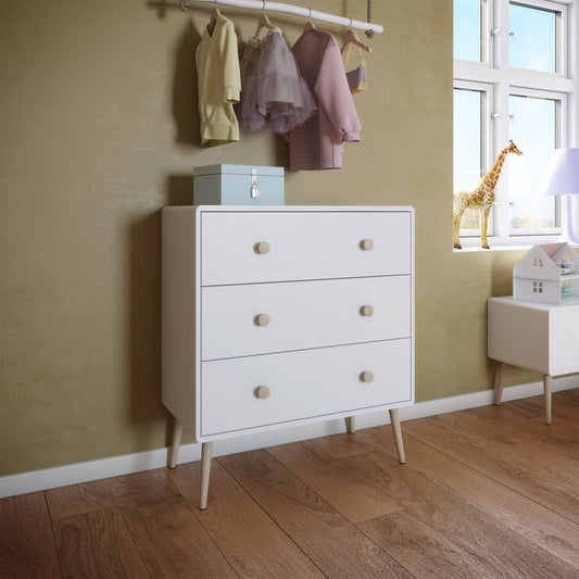 Gaia Pure White Chest of Drawers with 3 Drawers