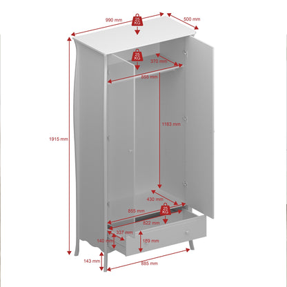 Baroque 2 Door Wardrobe with drawers in Grey