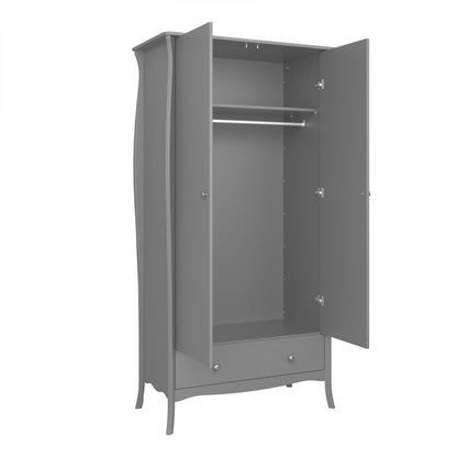 Baroque 2 Door Wardrobe with drawers in Grey