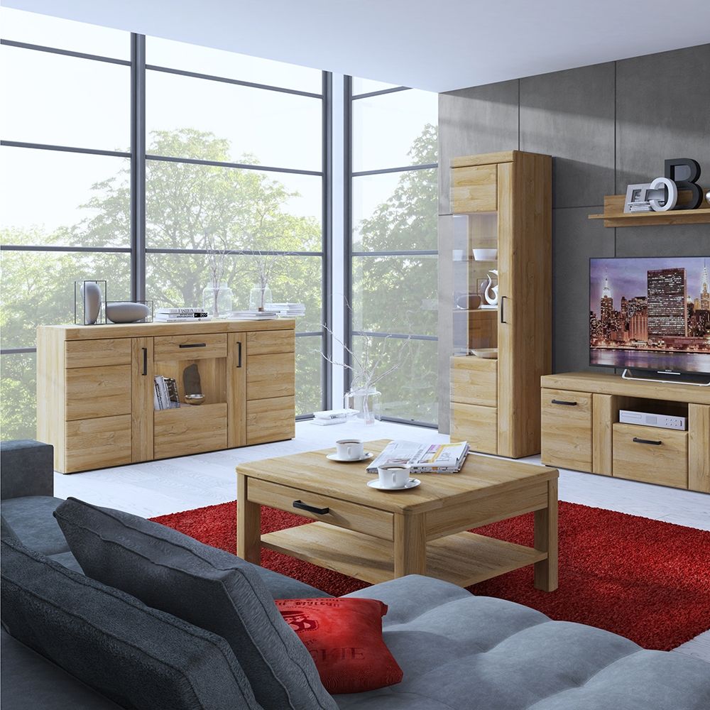 Cortina Tall Wide 2 Door glazed Display Cabinet in Grandson Oak