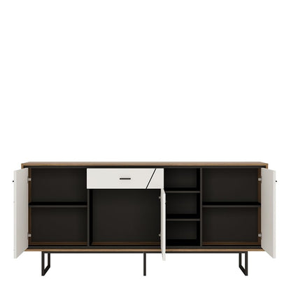 Brolo 3 Door 1 Drawer Sideboard With the Walnut and Dark Panel Finish