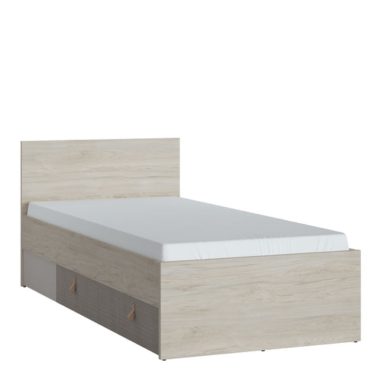 Denim 90cm Kids Bed with 1 Drawer in Light Walnut, Grey Fabric Effect and Cashmere