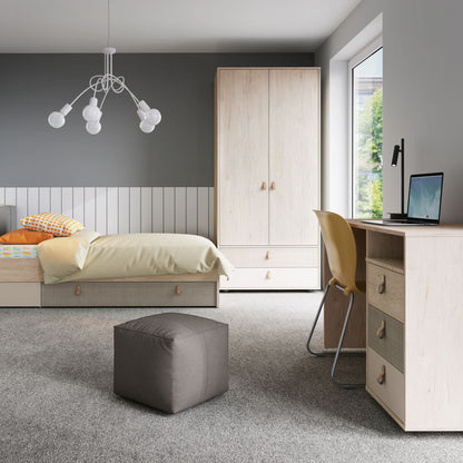 Denim 90cm Kids Bed with 1 Drawer in Light Walnut, Grey Fabric Effect and Cashmere