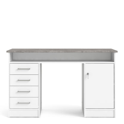 Function Plus White and Grey Desk with 4 Drawers 1 Door