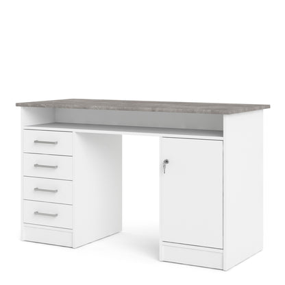 Function Plus White and Grey Desk with 4 Drawers 1 Door