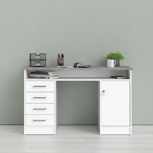 Function Plus White and Grey Desk with 4 Drawers 1 Door