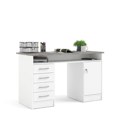 Function Plus White and Grey Desk with 4 Drawers 1 Door