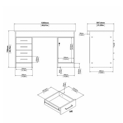 Function Plus White and Grey Desk with 4 Drawers 1 Door