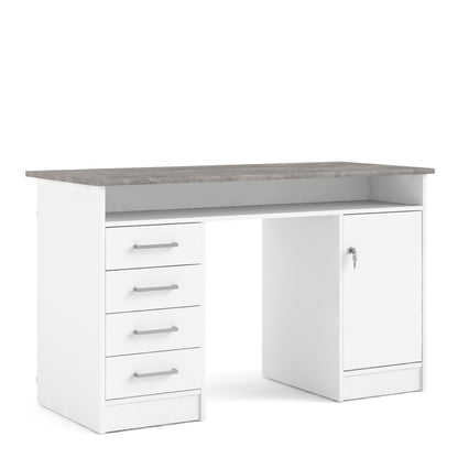Function Plus White and Grey Desk with 4 Drawers 1 Door