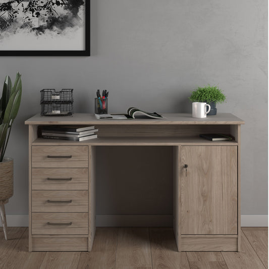 Function Plus Jackson Hickory Oak Desk with 4 Drawers 1 Door