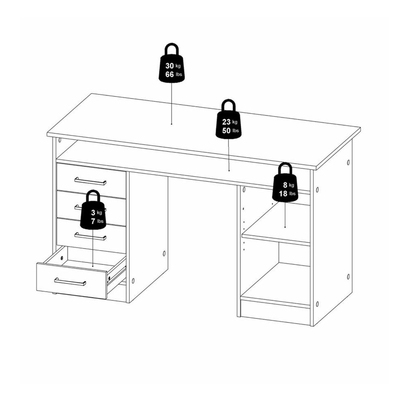 Function Plus Jackson Hickory Oak Desk with 4 Drawers 1 Door