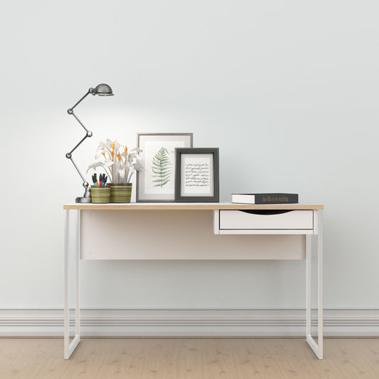 Function Plus Desk 1 Drawer in Grey with Oak Trim