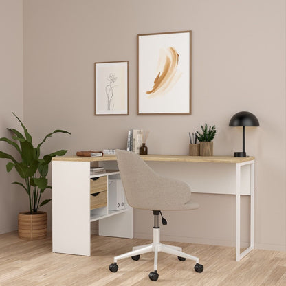 Function Plus White and Oak Corner Desk with 2 Drawers