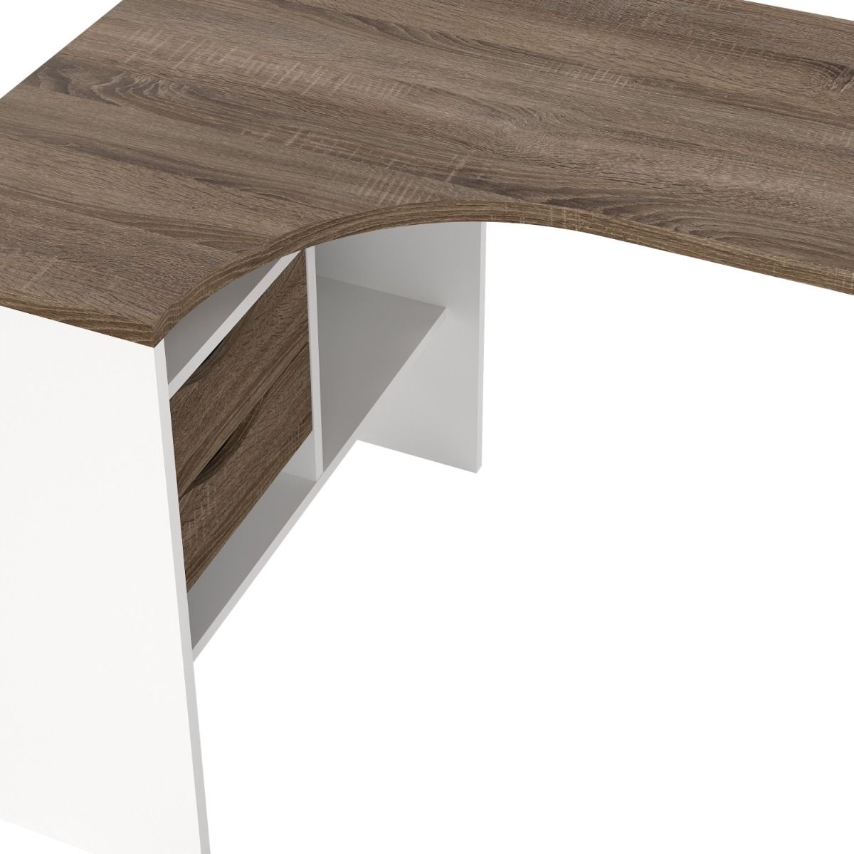 Function Plus White and Truffle Oak Corner Desk with 2 Drawers