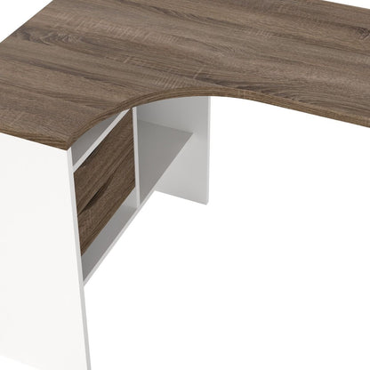 Function Plus White and Truffle Oak Corner Desk with 2 Drawers