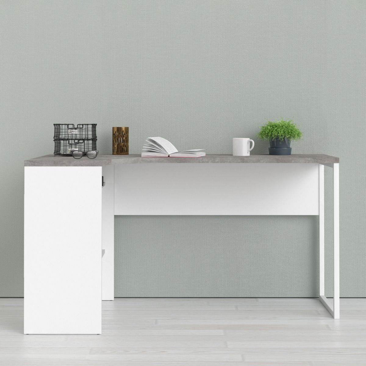 Function Plus White and Grey Corner Desk with 2 Drawers