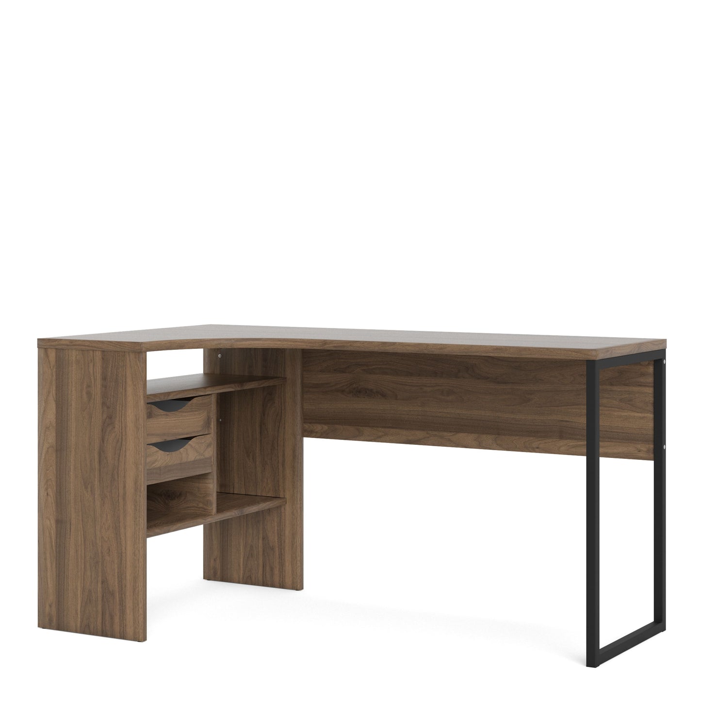 Function Plus Walnut Corner Desk with 2 Drawers