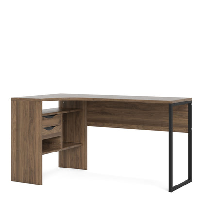 Function Plus Walnut Corner Desk with 2 Drawers