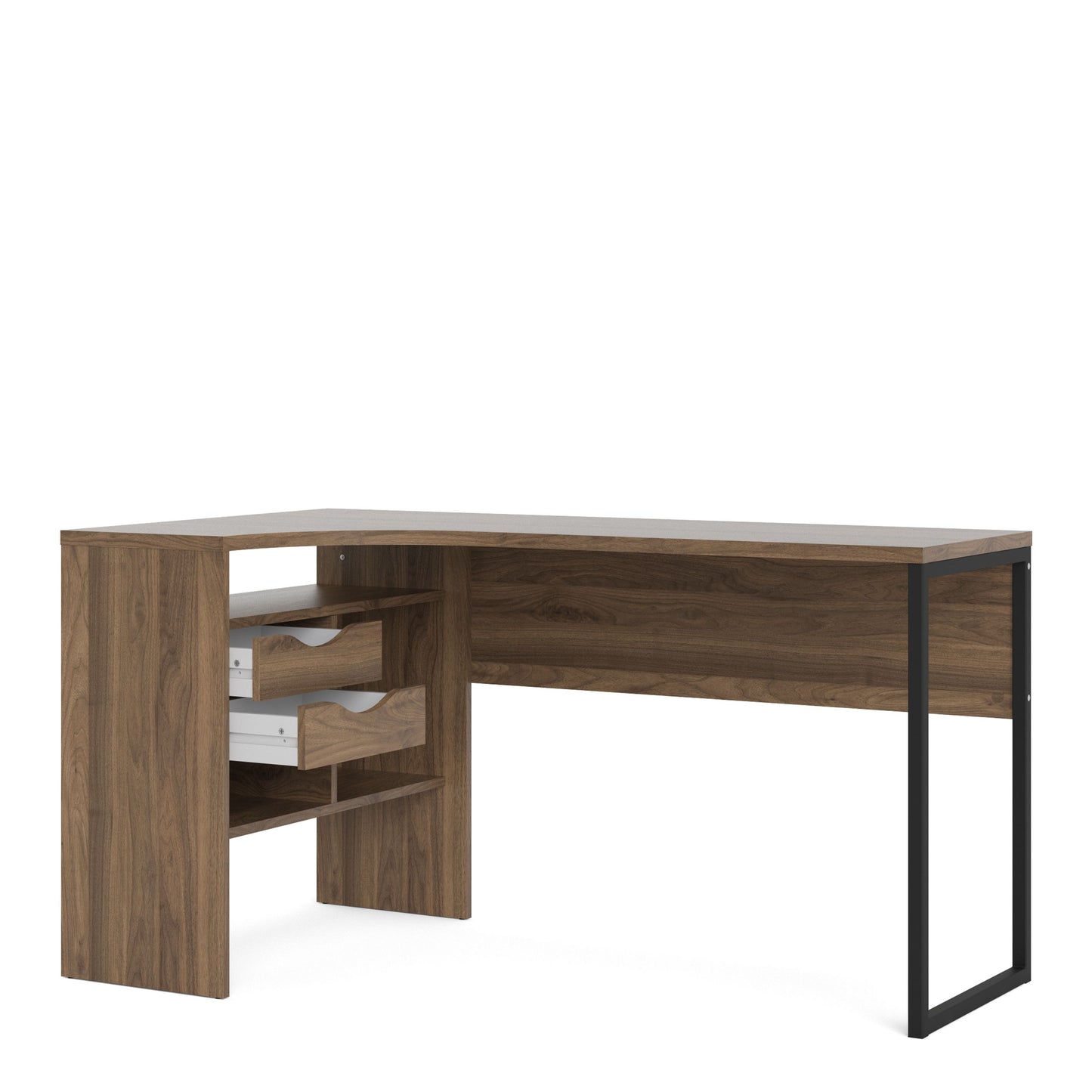 Function Plus Walnut Corner Desk with 2 Drawers