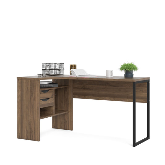 Function Plus Walnut Corner Desk with 2 Drawers