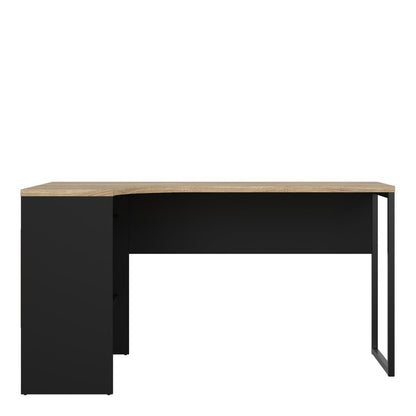 Function Plus Oak and Matt Black Corner Desk with 2 Drawers