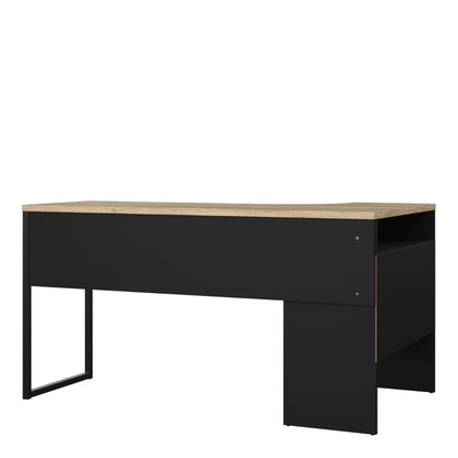 Function Plus Oak and Matt Black Corner Desk with 2 Drawers