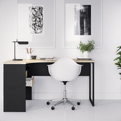 Function Plus Oak and Matt Black Corner Desk with 2 Drawers
