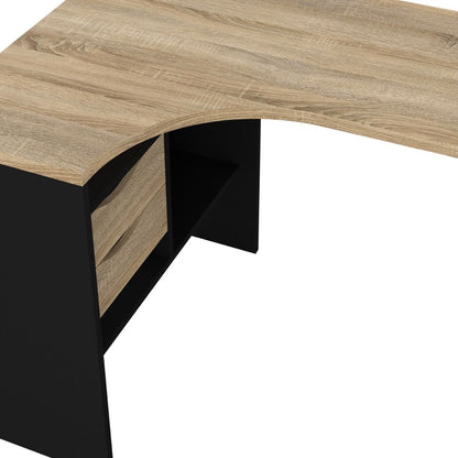 Function Plus Oak and Matt Black Corner Desk with 2 Drawers