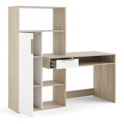 Function Plus Multi Functional Desk with Drawer and 1 Door in White and Oak