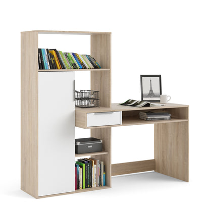Function Plus Multi Functional Desk with Drawer and 1 Door in White and Oak