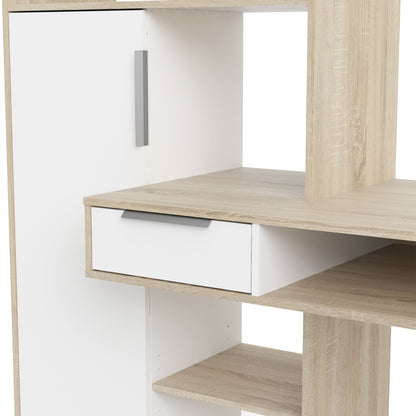 Function Plus Multi Functional Desk with Drawer and 1 Door in White and Oak