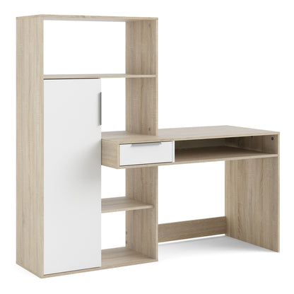 Function Plus Multi Functional Desk with Drawer and 1 Door in White and Oak