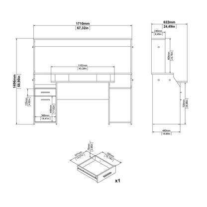 Function Plus Gaming Desk with 1 Door 1 Drawer