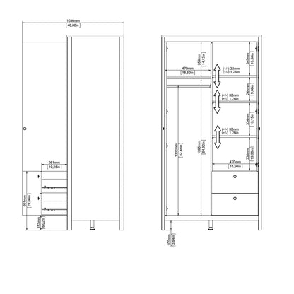 Barcelona 2 Door Mirrored Wardrobe - White