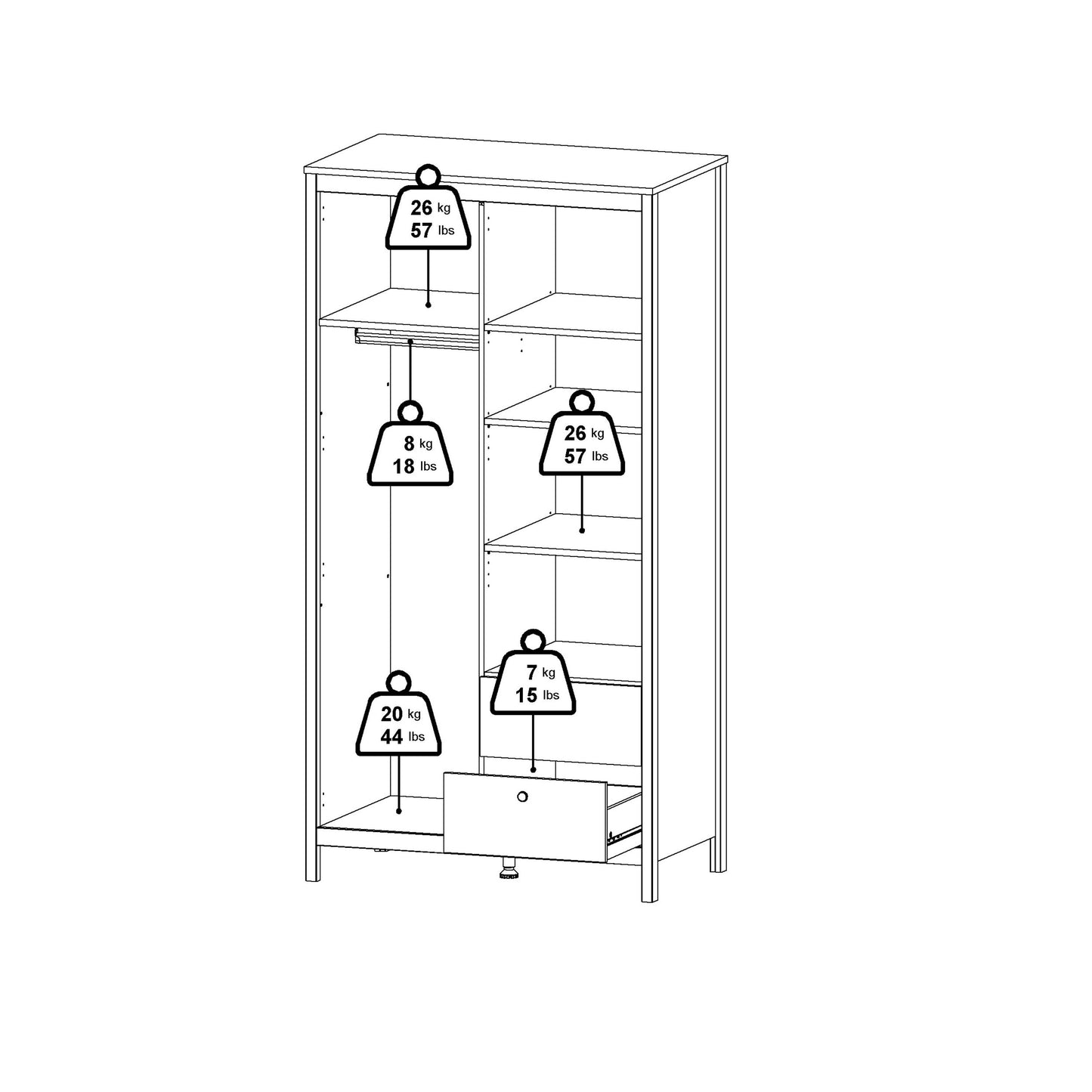 Barcelona 2 Door Mirrored Wardrobe - White