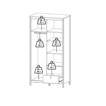 Barcelona 2 Door Mirrored Wardrobe - White