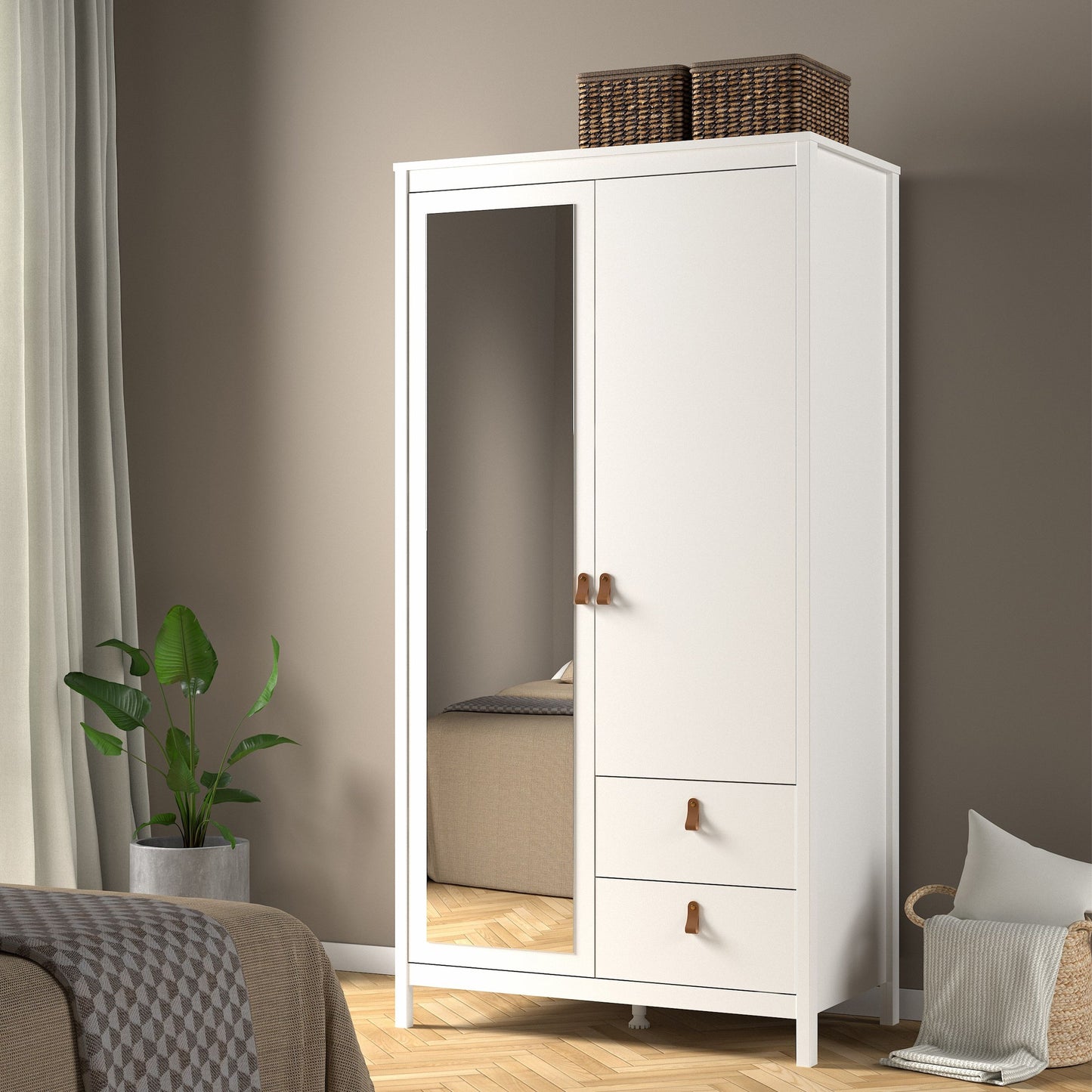 Barcelona 2 Door Mirrored Wardrobe - White