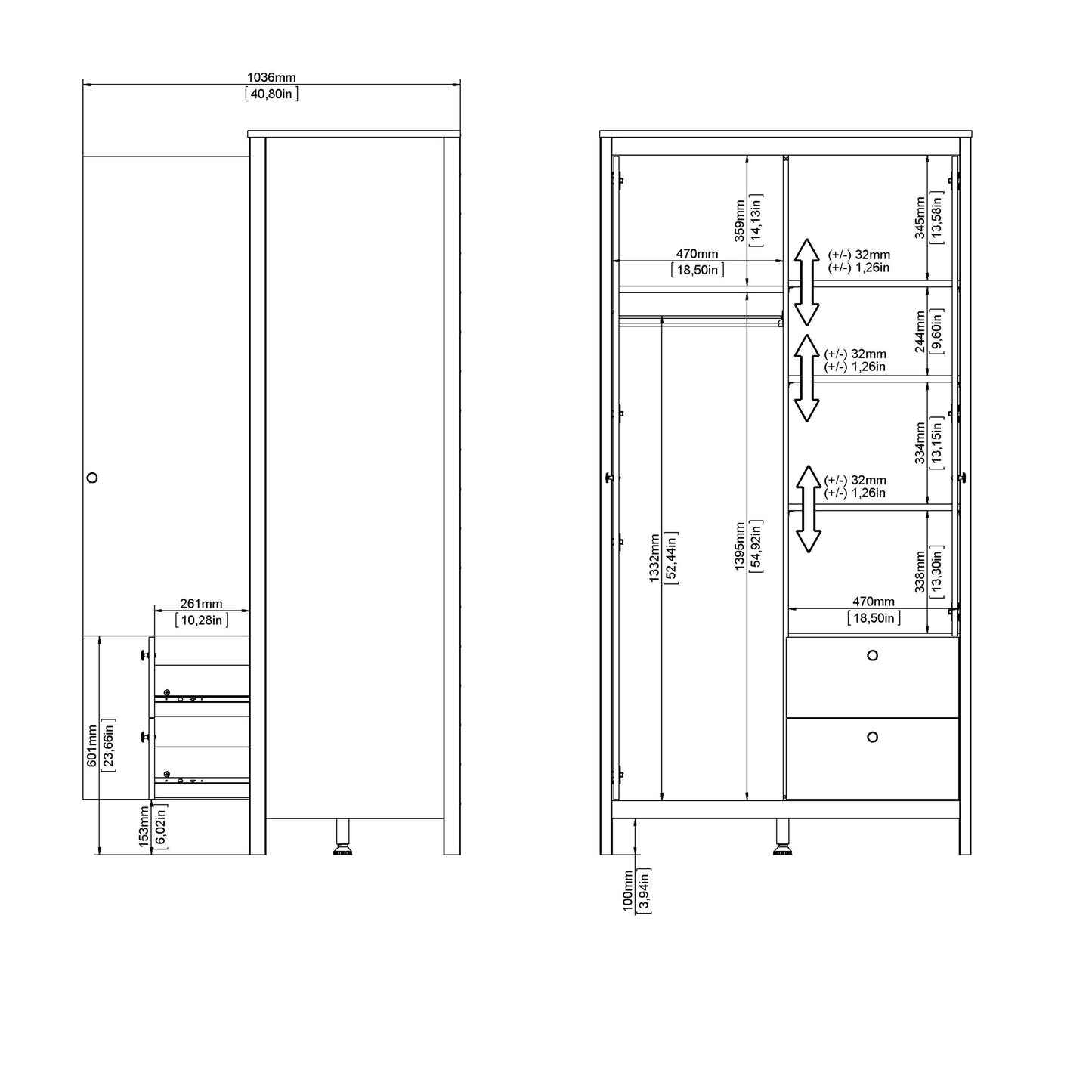 Barcelona 2 Door Mirrored Wardrobe - Black