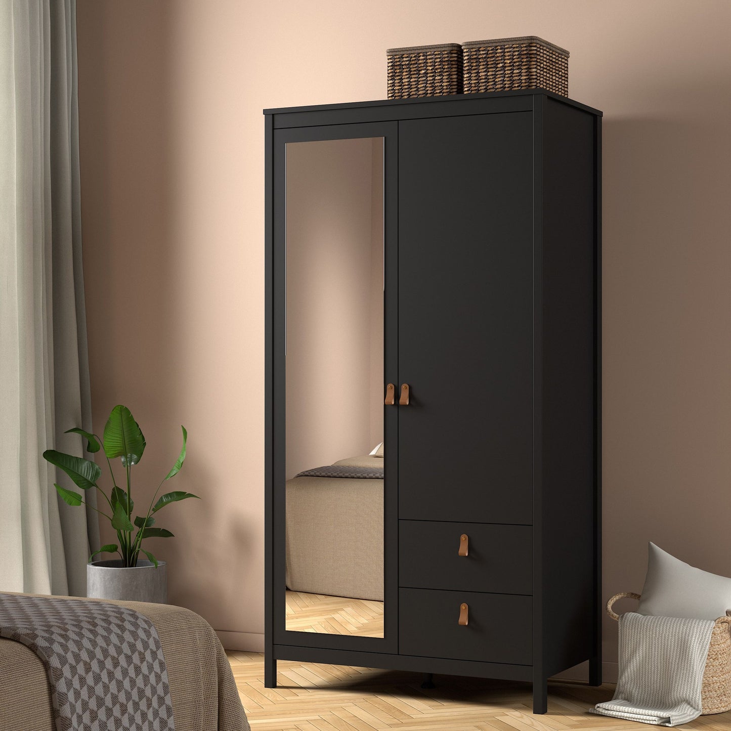 Barcelona 2 Door Mirrored Wardrobe - Black
