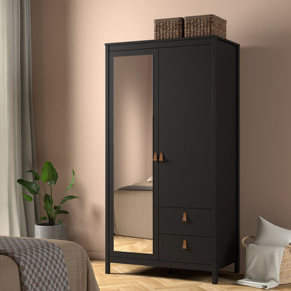 Barcelona 2 Door Mirrored Wardrobe - Black