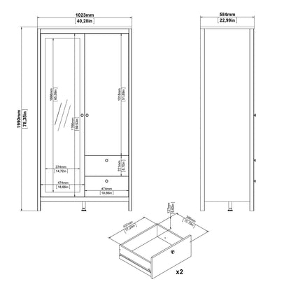 Barcelona 2 Door Mirrored Wardrobe - Black