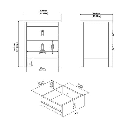 Barcelona Bedside Table with 2 Drawers