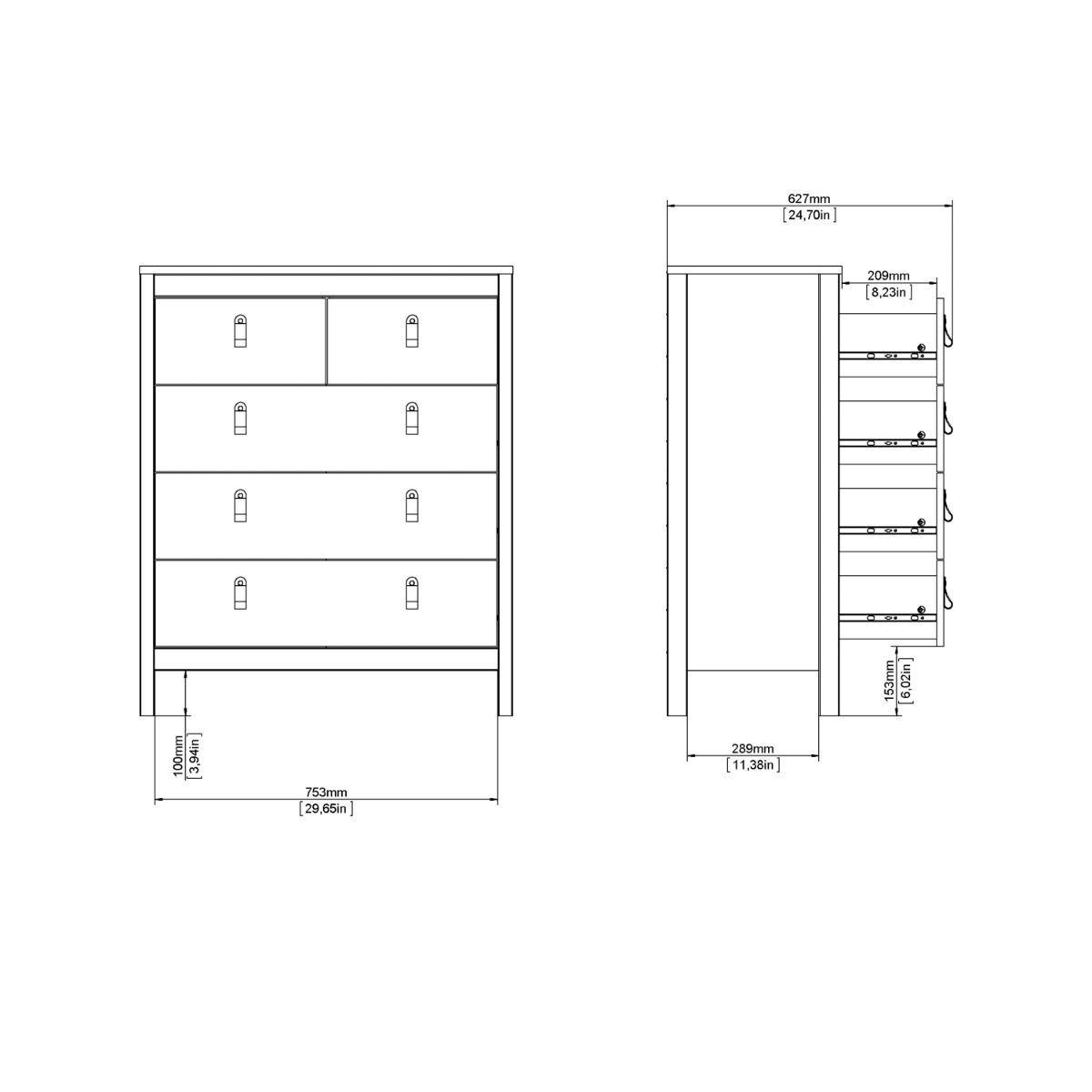 Barcelona 3+2 Chest Dresser in White