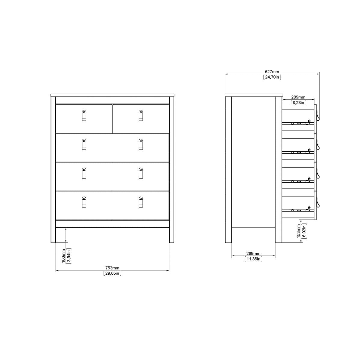 Barcelona 3+2 Chest Dresser in Black