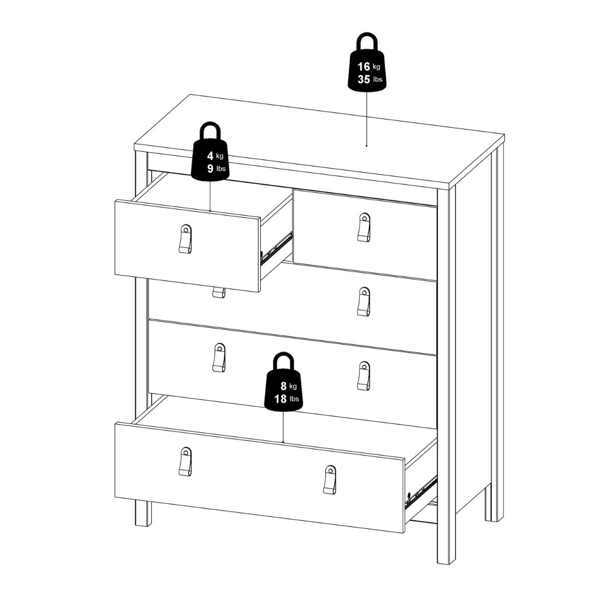 Barcelona 3+2 Chest Dresser in Oak