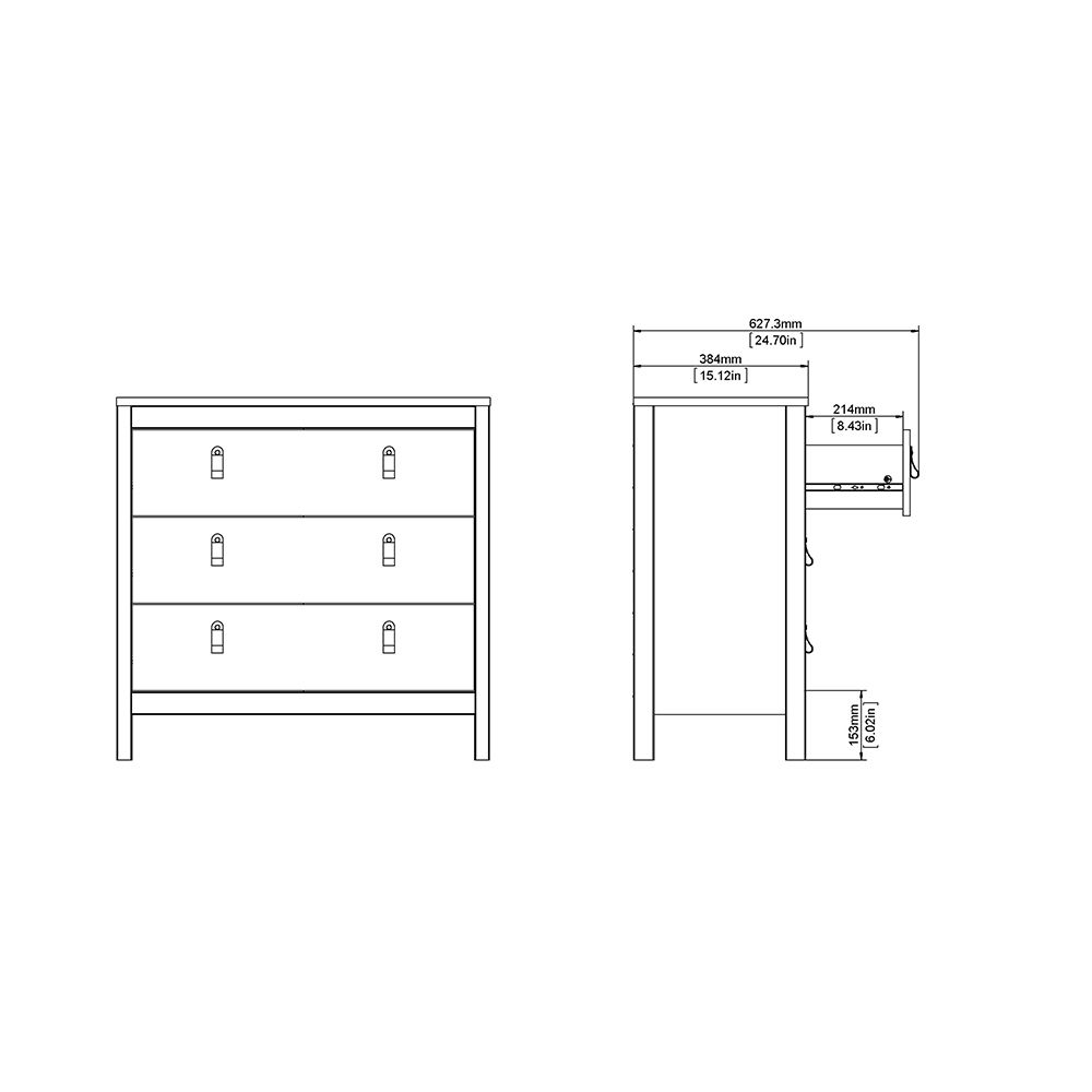 Barcelona Chest of Drawers in White - 3 Drawers